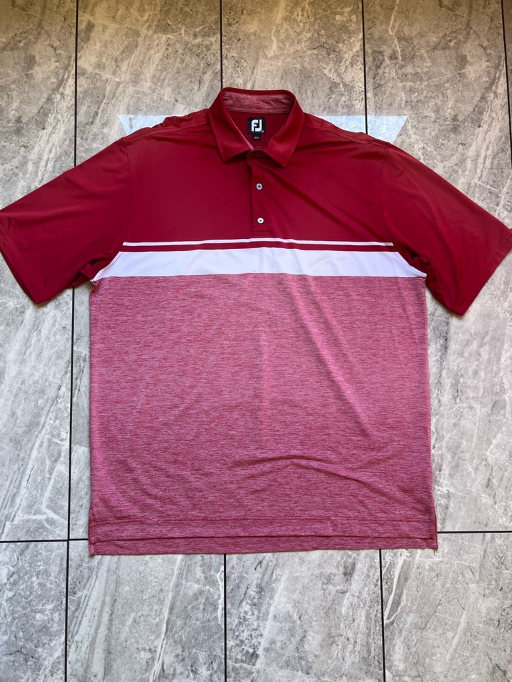 Foot Joy Mens Red/Burgundy/White Striped Performance Golf Polo Shirt Pro Dry 2XL
